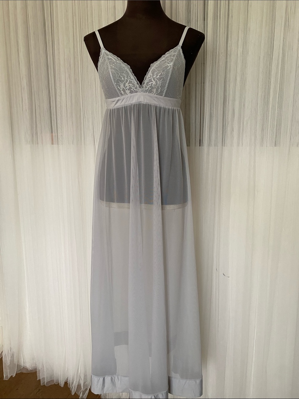 Nighty Night gown Sleepwear Lace Bluish Grey 
Size XS